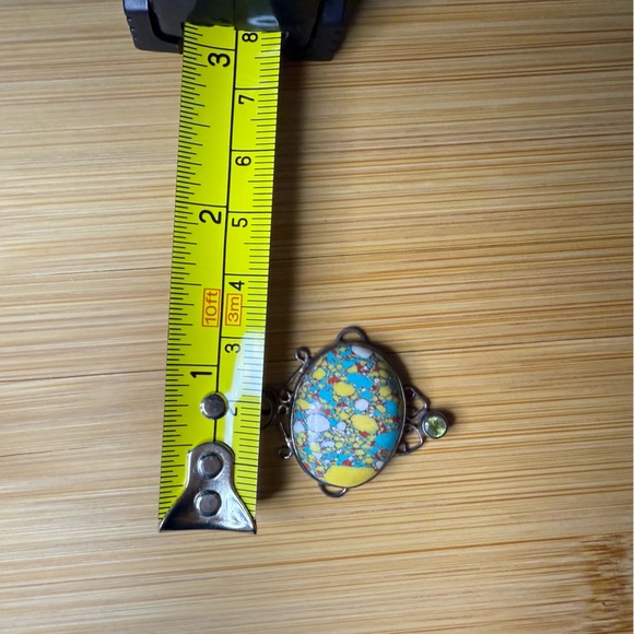 Vintage Silver Multicolored Speckled Sone Necklace Pendant - Picture 6 of 9